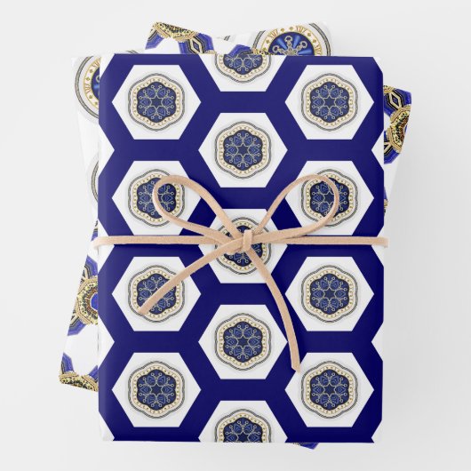 Wunderbare Nautische Marine weiß und Gold Geschenkpapier Set (Beispiel)