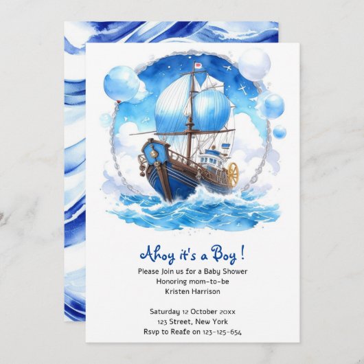 Wunderbare Reise: Kinderdusche Einladung (Vorne/Hinten)