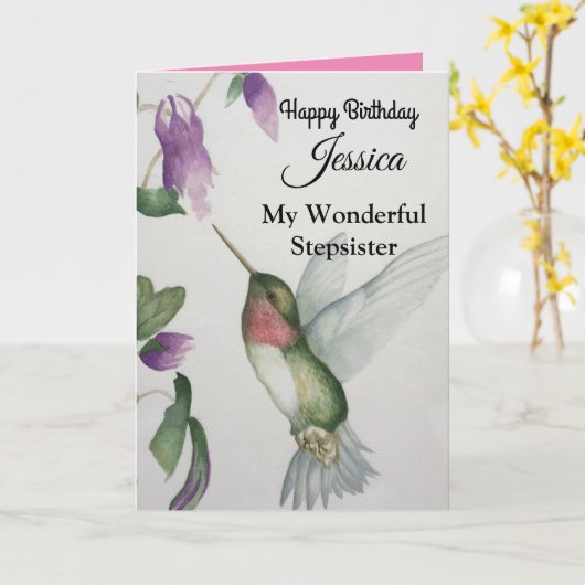 Wunderbare Stepschwester Happy Birthday Hummingbir Karte (Gelbe Blume)