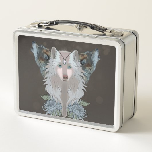 Wunderbare Wölfe Metall Brotdose (Rückseite)