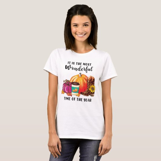 Wunderbare Zeit des Jahres Autumn Pumpkin Zitat T-Shirt (Vorne ganz)