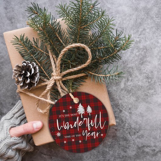 Wunderbare Zeit des Jahres Karierte Weihnachten Ro Geschenkanhänger