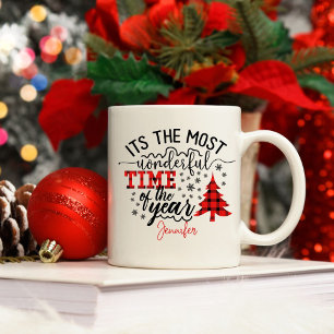 Wunderbare Zeit des Jahres Karierter Weihnachtsbau Kaffeetasse