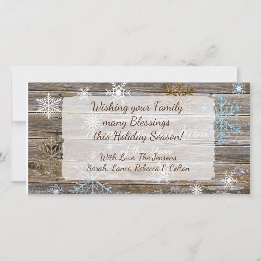 Wunderbare Zeit des Jahres Schneeflocken und Holz Karte (Rückseite)