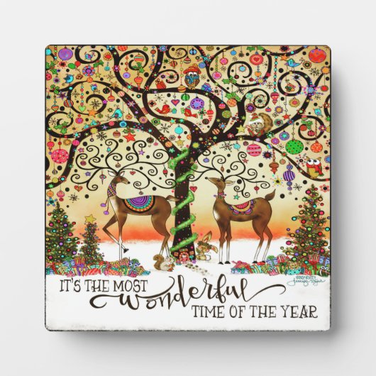 Wunderbare Zeit des Jahres Whimsical Rentier Fotoplatte (Vorderseite)