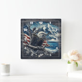Wunderbarer Adler mit amerikanischer Flagge und Be Quadratische Wanduhr (Zuhause)