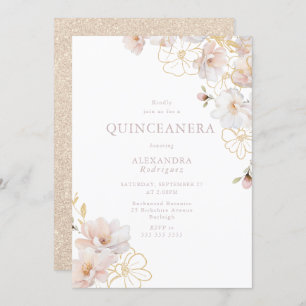 Wunderbarer Blush & Gold verzaubert Quinceanera Einladung