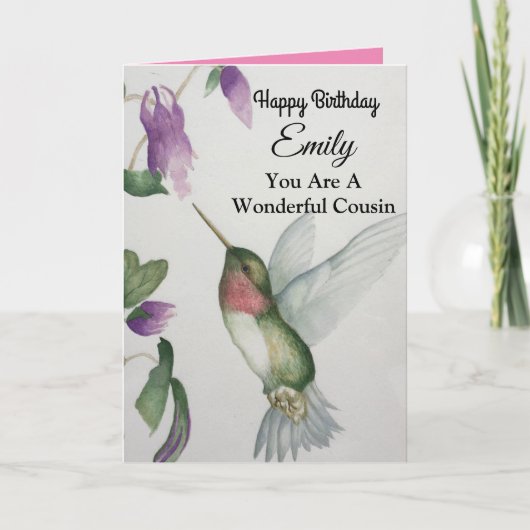 Wunderbarer Cousin Happy Birthday Hummingbird Karte (Vorderseite)