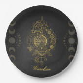 Wunderbarer goldener Fantasieplanet und Mond Pappteller (Vorderseite)