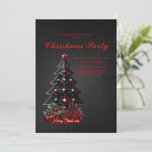 Wunderbarer gotischer Weihnachtsbaum Einladung (Stehend Vorderseite)