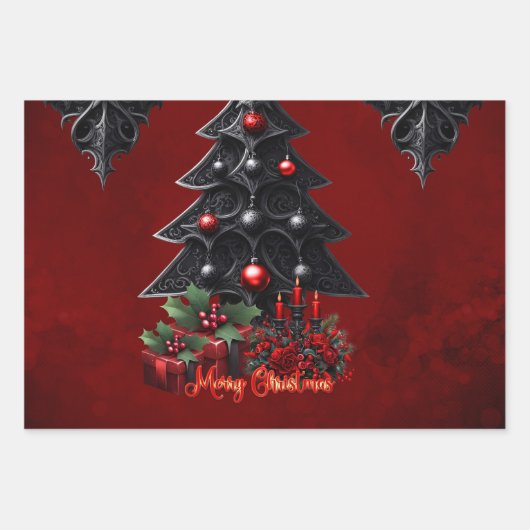 wunderbarer gotischer Weihnachtsbaum Geschenkpapier Set (Vorderseite)