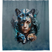 Wunderbarer Hybrid einer Frau und eines Panters Duschvorhang (Vorderseite)