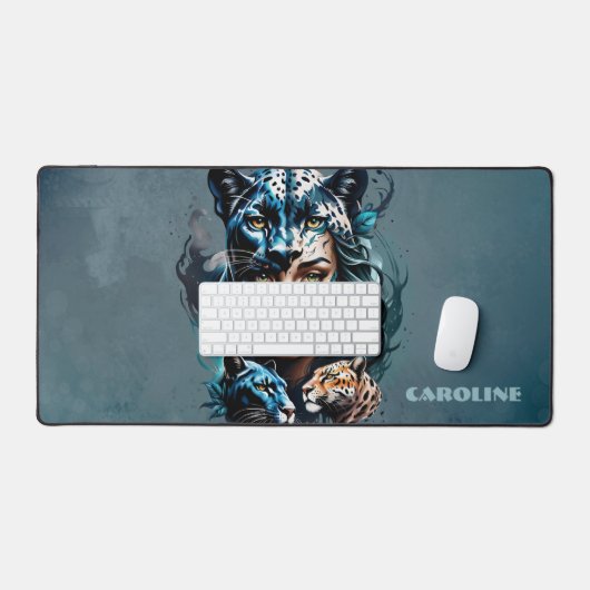 Wunderbarer Hybrid einer Frau und eines Panters Schreibtischunterlage (Tastatur & Maus)