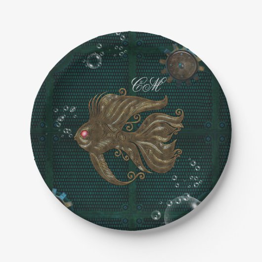Wunderbarer Steampunkfisch. Pappteller (Vorderseite)