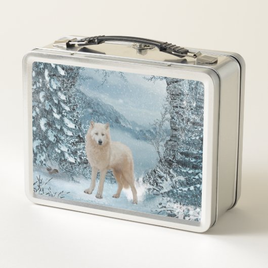 Wunderbarer weißer Wolf Metall Brotdose (Rückseite)