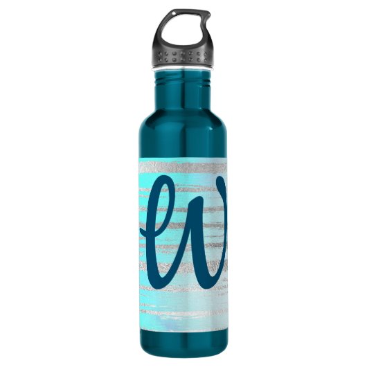 Wunderbares Blau und Silber mit Monogramm Edelstahlflasche (Vorderseite)