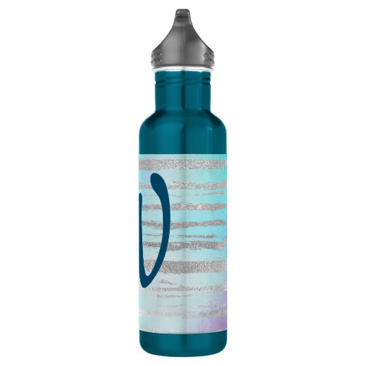 Wunderbares Blau und Silber mit Monogramm Edelstahlflasche (Rechts)
