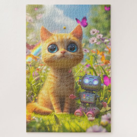 Wunderbares Cat & Little Robot Puzzle (Vertikal)