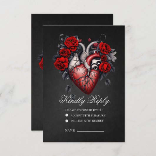 Wunderbares gotisches Viktorianisches Herz RSVP Karte (Vorne/Hinten)