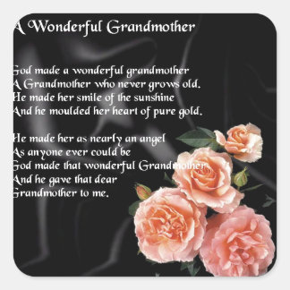 Wunderbares Großmuttergedicht - Blume auf schwarz Quadratischer Aufkleber