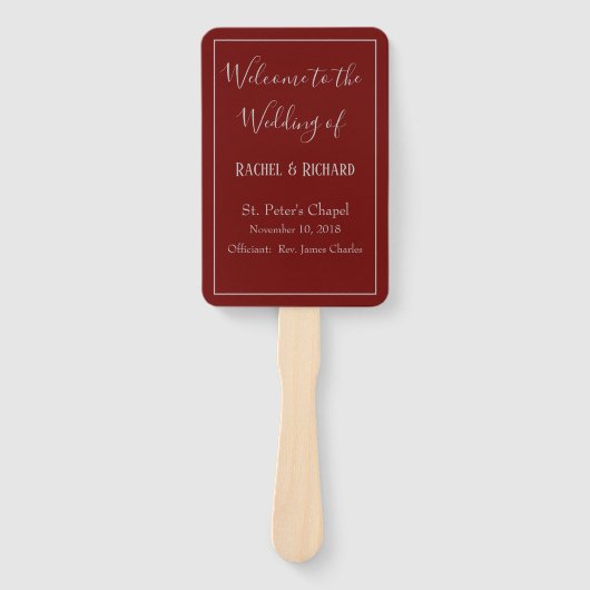 Wunderbares Hochzeitsprogramm Burgund Fächer (Vorderseite)