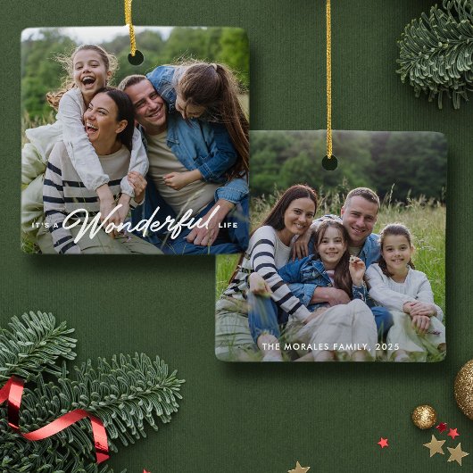 Wunderbares Leben zwei Foto Weihnachten Keramikornament