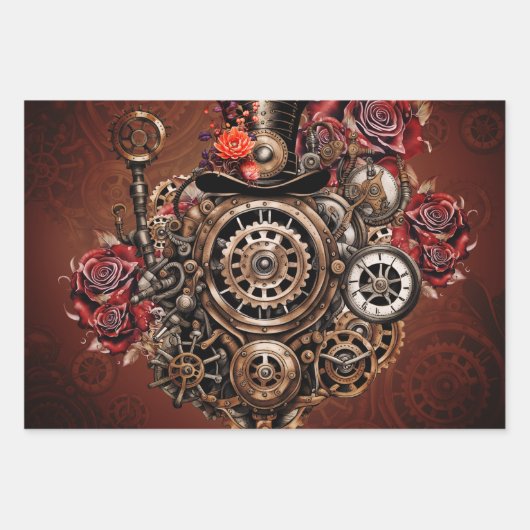 Wunderbares Steampunk-Design Geschenkpapier Set (Vorderseite 3)