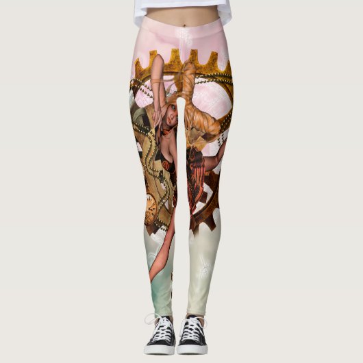 Wunderbares steampunk Mädchen, goldener Entwurf Leggings (Vorderseite)