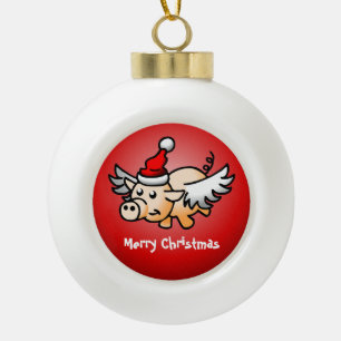 Wunderbares Weihnachtsschwein Keramik Kugel-Ornament