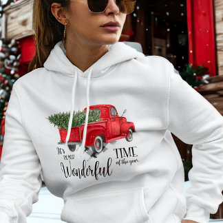 Wunderbarste Zeit Roter LKW Weihnachtsbaum Hoodie