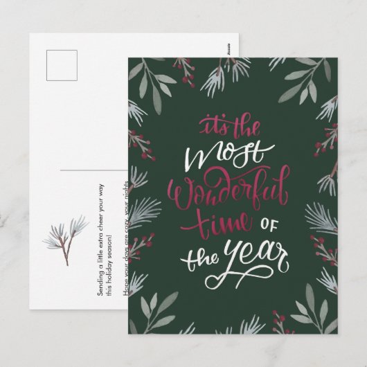 Wunderbarste Zeit Weihnachtskarte Skript Urlaubska Feiertagspostkarte (Vorne/Hinten)