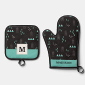 Wunderland Geometrisches Nachtmuster Ofenhandschuh & Topflappen-Set (Vorderseite)