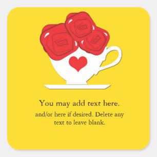 Wunderland Whimsical Teetasse rote Rosen Partygesc Quadratischer Aufkleber