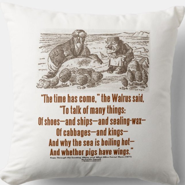 Wunderland Zeit ist durch Glass gekommen Kissen (Throw pillow featuring Wonderland's Walrus and the Carpenter along with the infamous poem's excerpt)