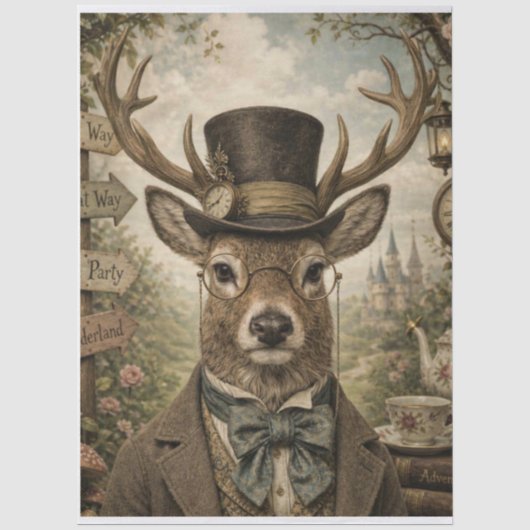 Wunderlandhirsch-Steampunk-Tissuepapier Seidenpapier (Vorderseite)