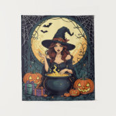 Wunderlich verzaubernde Hexe mit Spinnen und Jack Wandteppich (Vorderseite)