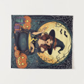 Wunderlich verzaubernde Hexe mit Spinnen und Jack Wandteppich (Vorderseite (Horizontal))