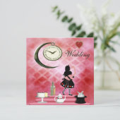 Wunderliche Alice u. rosa Flamingo-Hochzeit Einladung (Stehend Vorderseite)