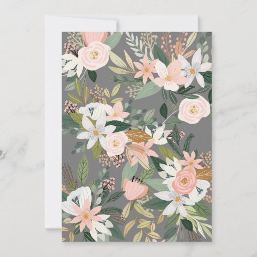 Wunderliche Blumen erröten rosa graue Einladung (Rückseite)