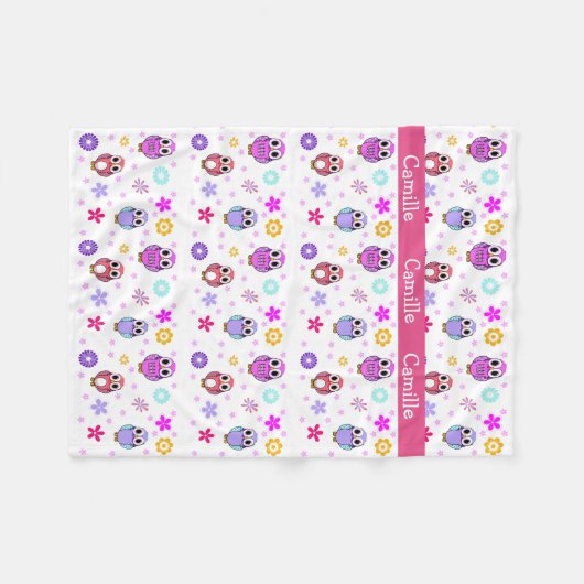 Wunderliche Cartoon-Eulen-Fleece-Decke Fleecedecke (Vorderseite (Horizontal))