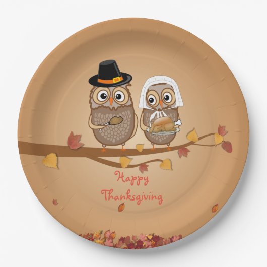 Wunderliche Erntedank-Eulen Pappteller (Vorderseite)