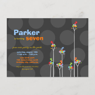 Wunderliche Farbe punktiert Vogel-Baum-Kinder7. Einladung