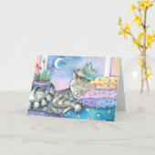 Wunderliche feenhafte Tabby-Katzen-Karte durch Karte (Gelbe Blume)