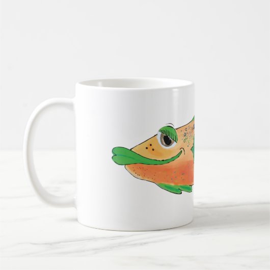 Wunderliche Fisch-Grafik in der Orange und im Grün Kaffeetasse (Links)