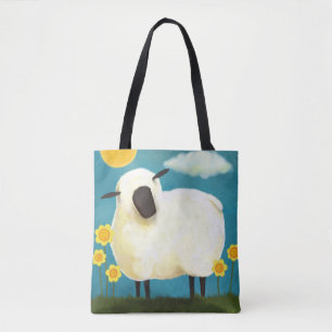 Wunderliche flaumige Schafe und gelbe Blumen Tasche