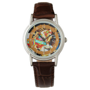 Wunderliche fröhliche gehen Runden-Karussell-Pfer Armbanduhr