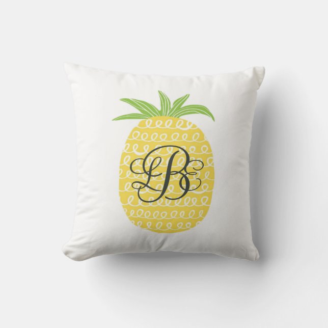 Wunderliche Hand-gezeichnete Ananas mit Monogramm Kissen (Vorderseite)