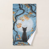 Wunderliche Katze in der Baum-Vollmond-Malerei Badhandtuch Set (Handtuch)