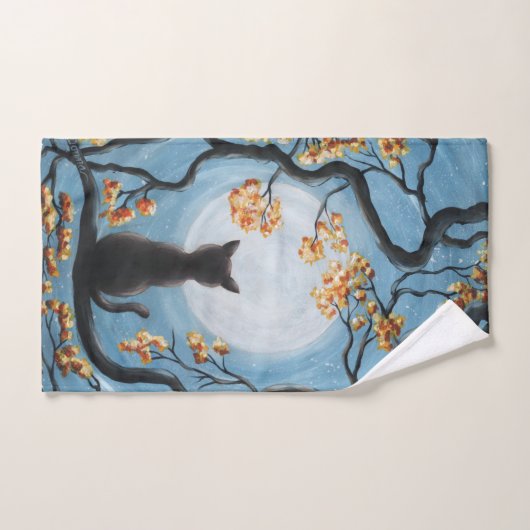 Wunderliche Katze in der Baum-Vollmond-Malerei Badhandtuch Set (Handtuch)