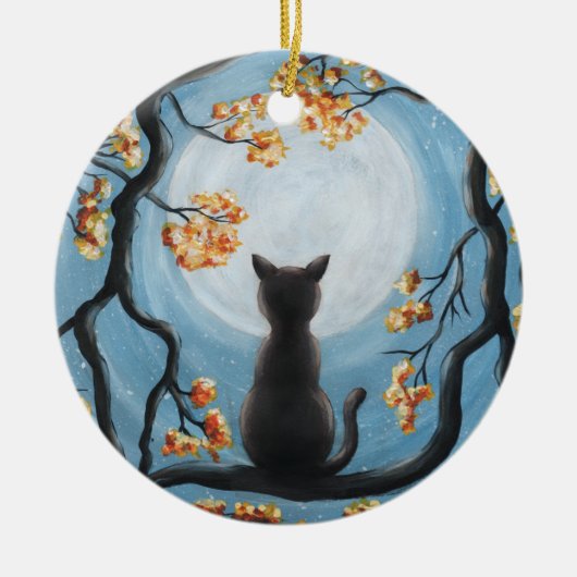 Wunderliche Katze in der Baum-Vollmond-Malerei Keramik Ornament (Vorne)